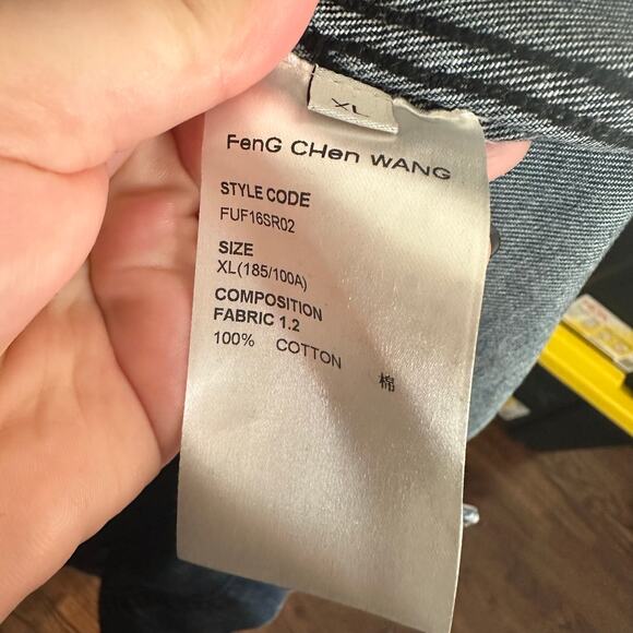 NEW Feng Chen Wang Men's Black Blue Stripe Denim Button Down Shirt Size XL - Picture 7 of 12